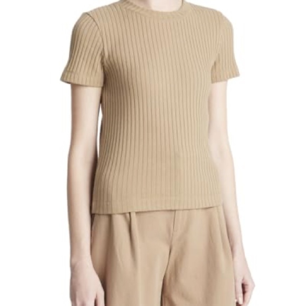 EUC Vince Ribbed Short-Sleeve Crewneck Top in the color Cocoon Size Medium